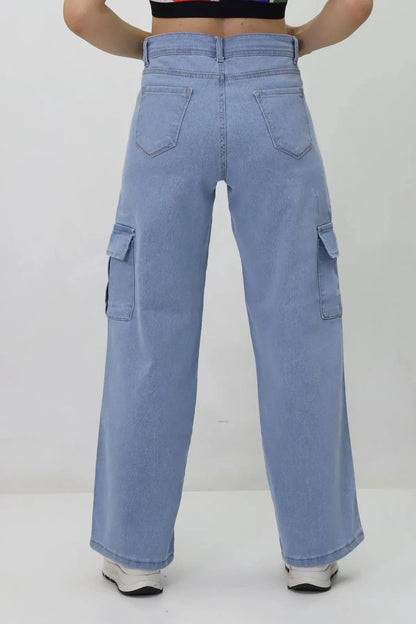 Kadın Kargo Cepli Kot Pantolon Mavi - The Velavois