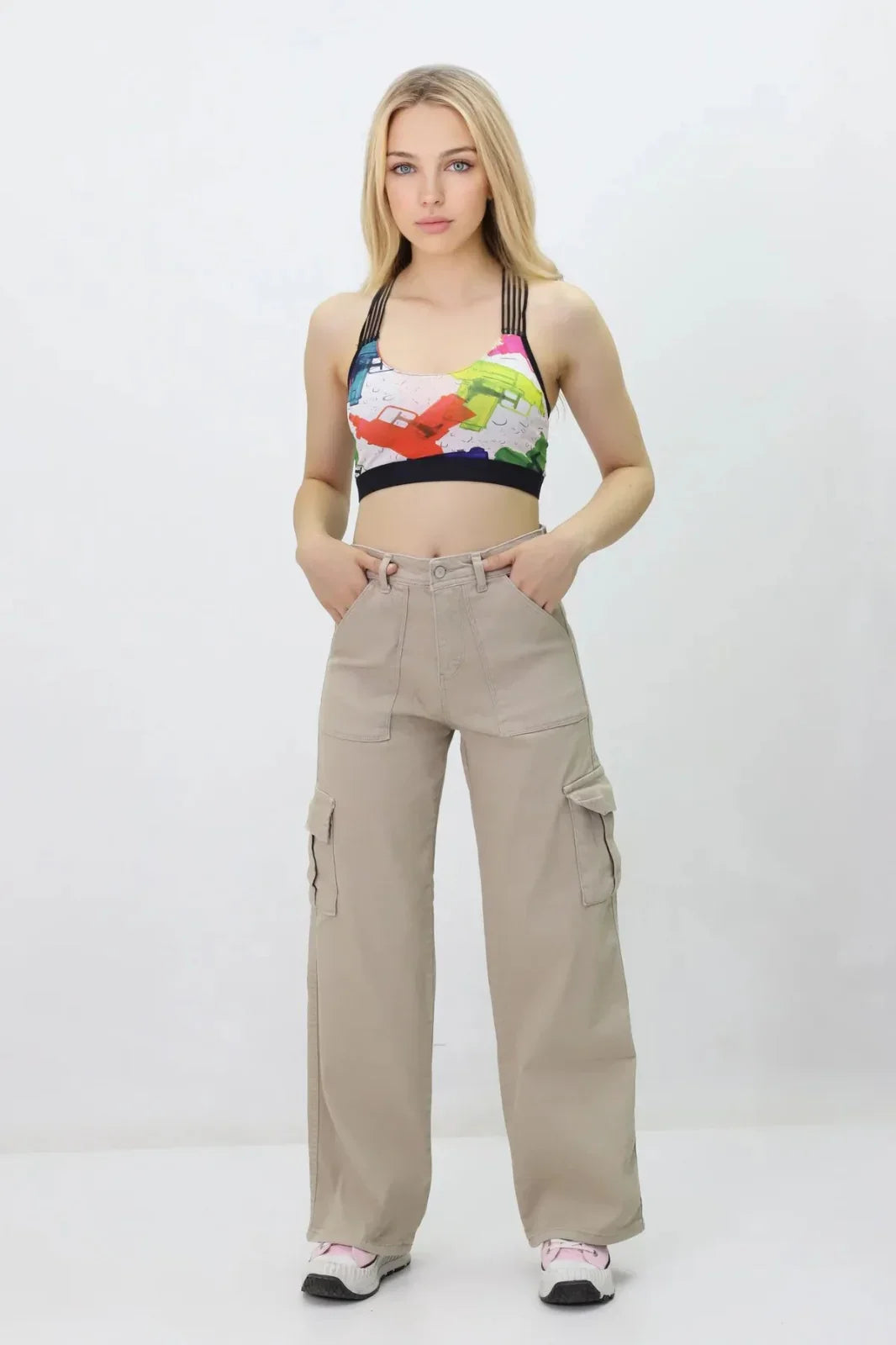 Kadın Kargo Cepli Kot Pantolon Bej - The Velavois