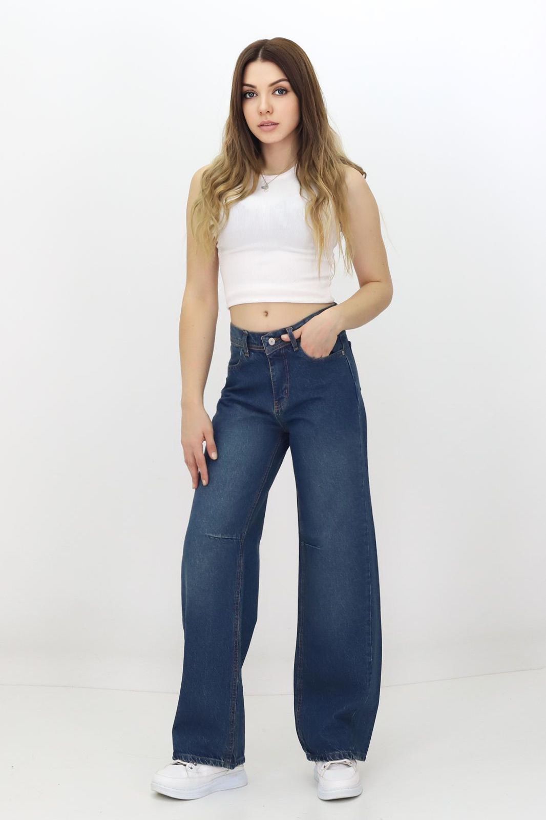 Kadın Baggy Model Kot Pantolon Lacivert - The Velavois