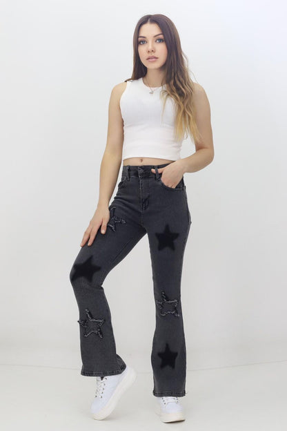 Kadın 6 Yıldızlı İspanyol Paça Kot Pantolon Gri - The Velavois