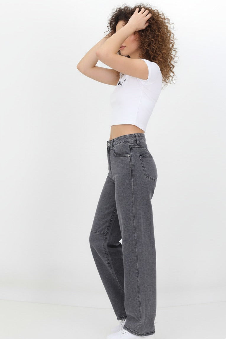 Kadın Bol Paça Baggy Kot Pantolon Gri - The Velavois