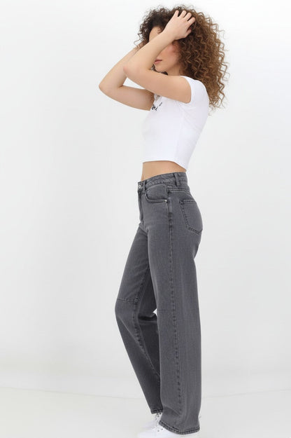 Kadın Bol Paça Baggy Kot Pantolon Gri - The Velavois