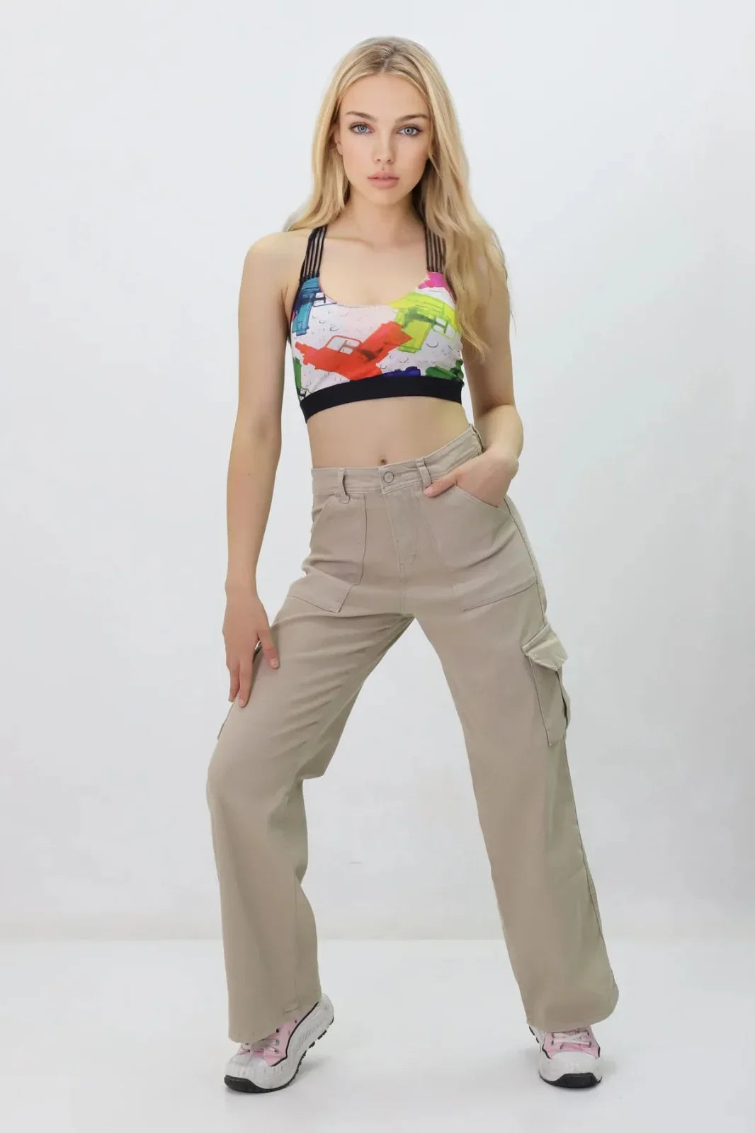 Kadın Kargo Cepli Kot Pantolon Bej - The Velavois