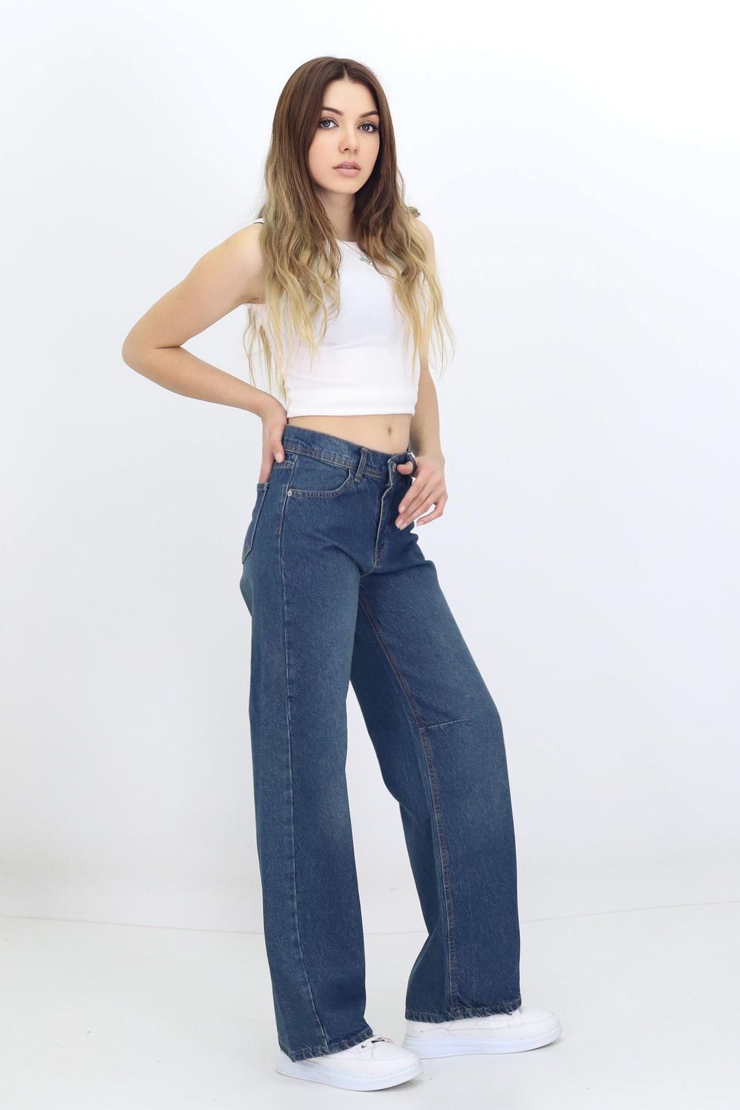 Kadın Baggy Model Kot Pantolon Lacivert - The Velavois