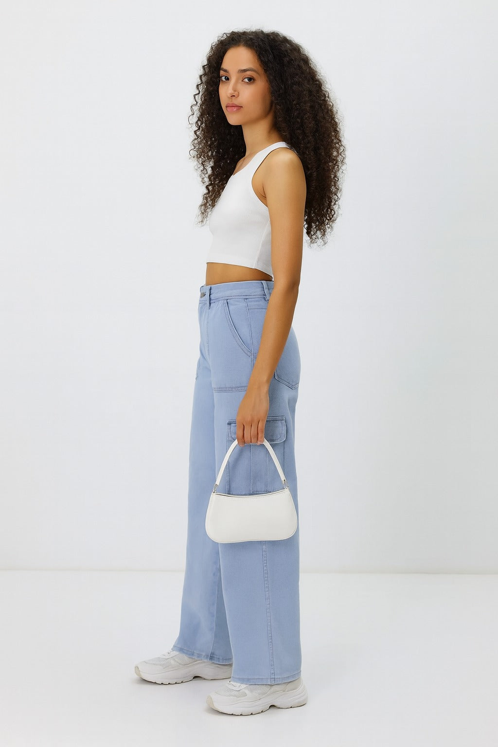 Kadın Kargo Kot Pantolon Buz Mavi - The Velavois