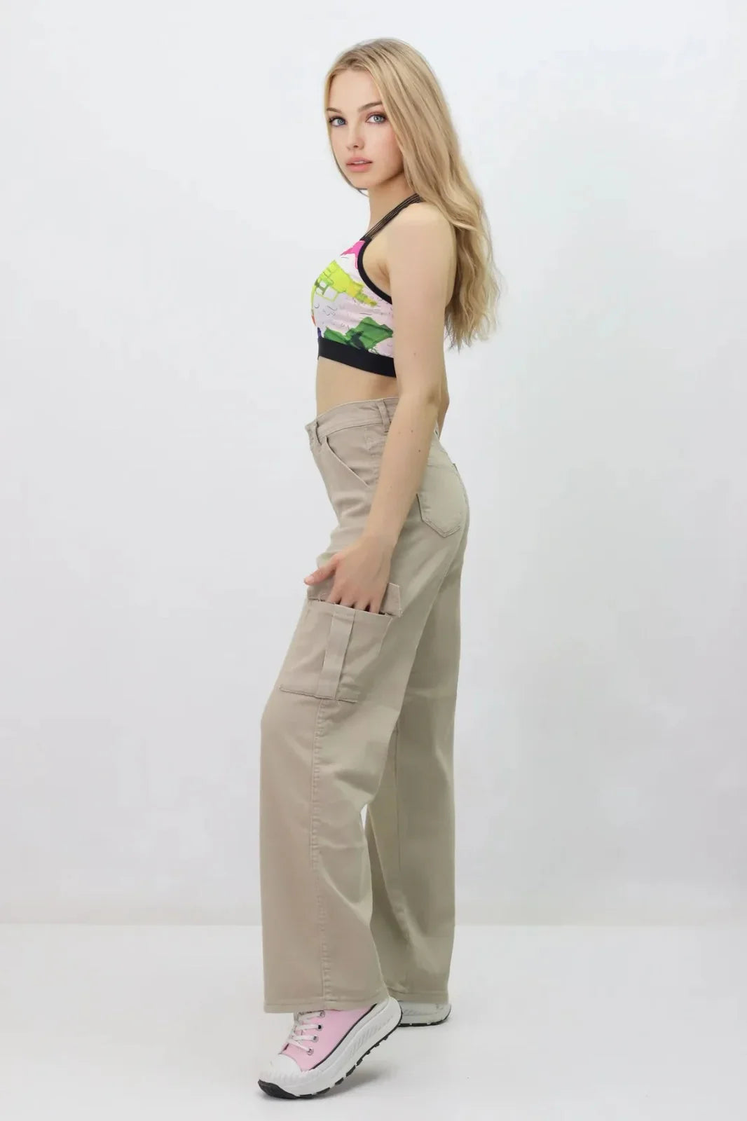 Kadın Kargo Cepli Kot Pantolon Bej - The Velavois