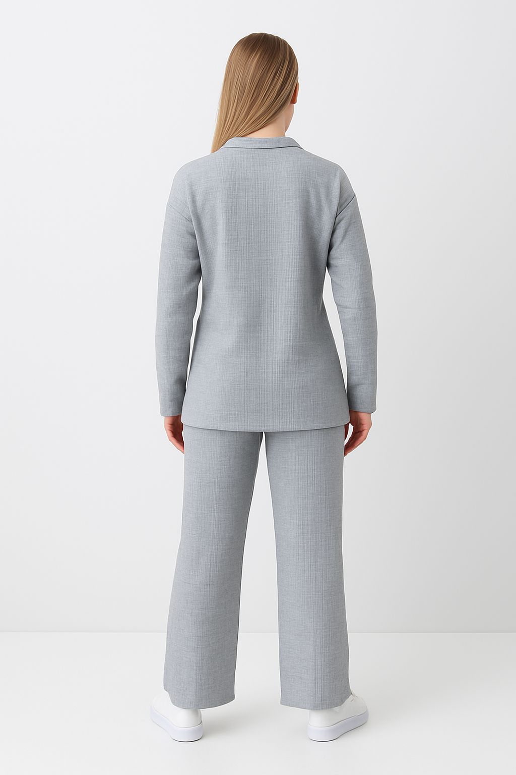 Kadın Fermuar Detaylı Triko Alt Üst Takım Gri - The Velavois