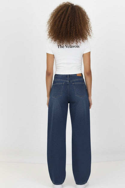 Kadın Bol Paça Baggy Kot Pantolon Lacivert - The Velavois