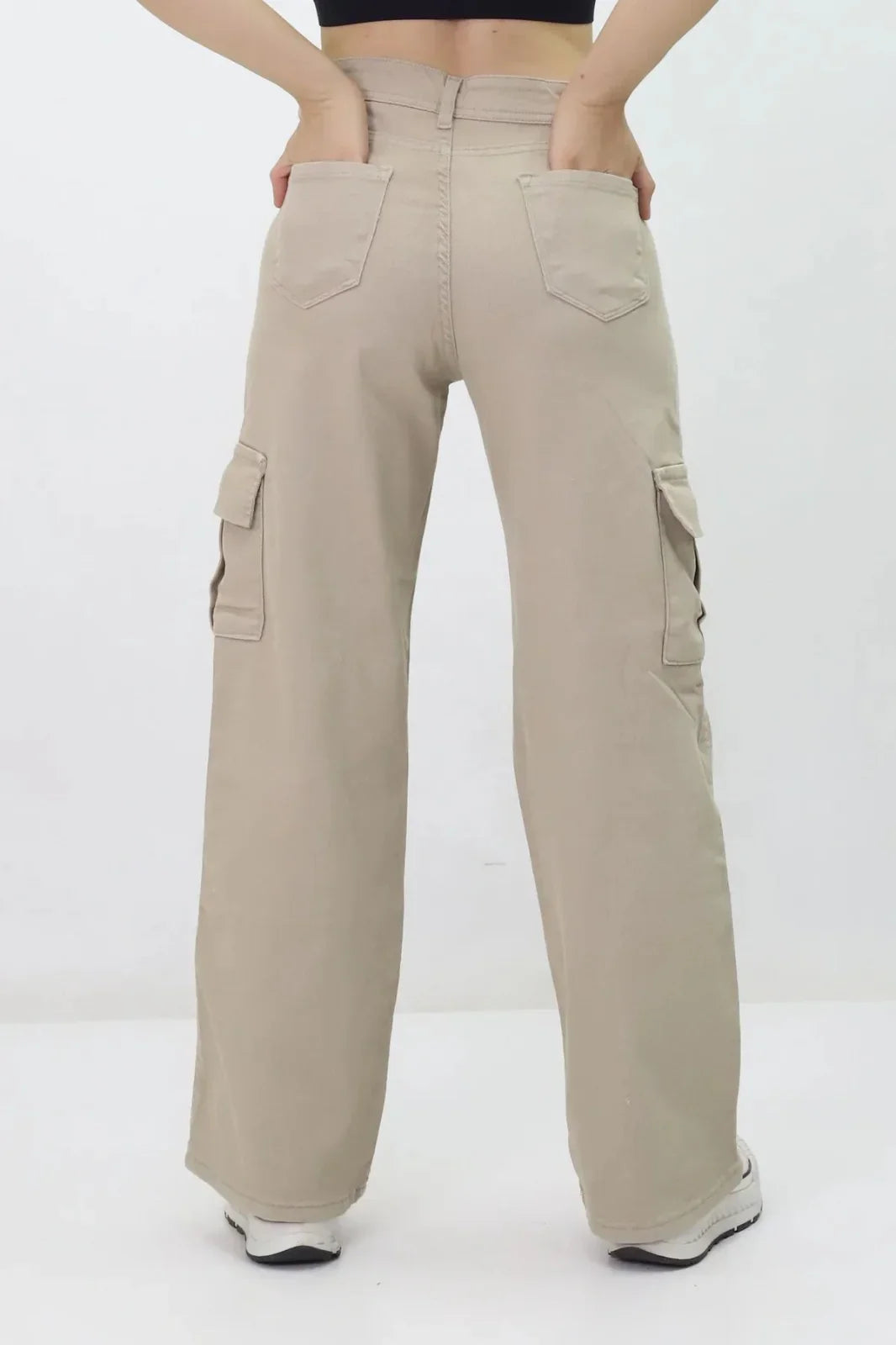 Kadın Kargo Cepli Kot Pantolon Bej - The Velavois