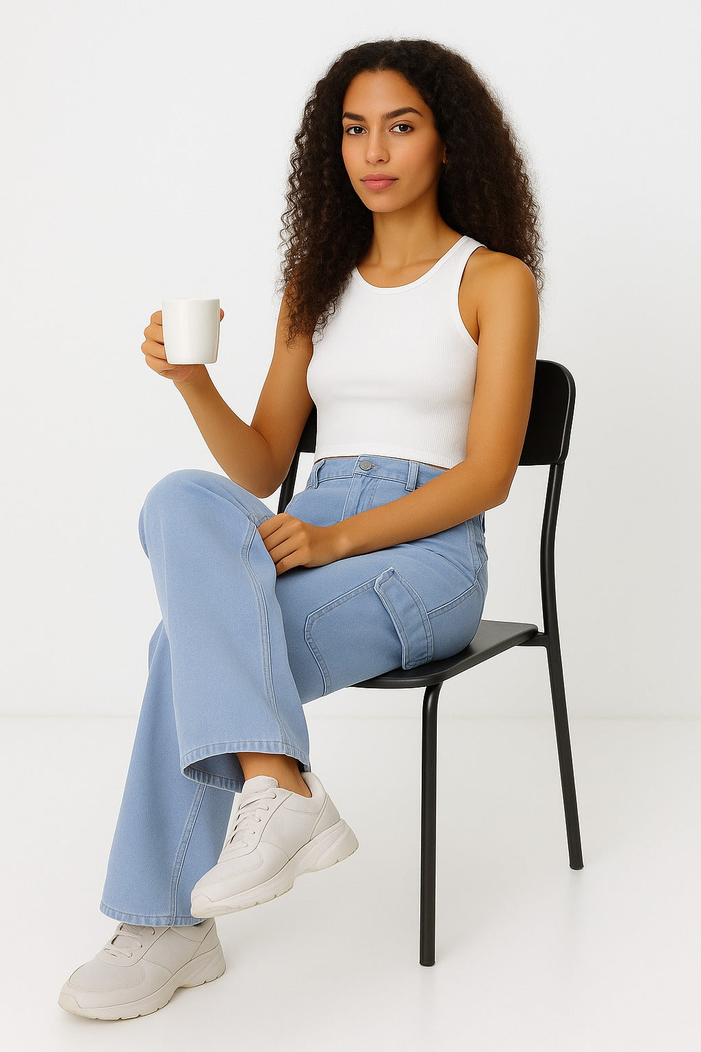 Kadın Kargo Kot Pantolon Buz Mavi - The Velavois