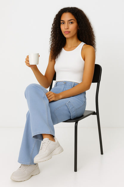 Kadın Kargo Kot Pantolon Buz Mavi - The Velavois