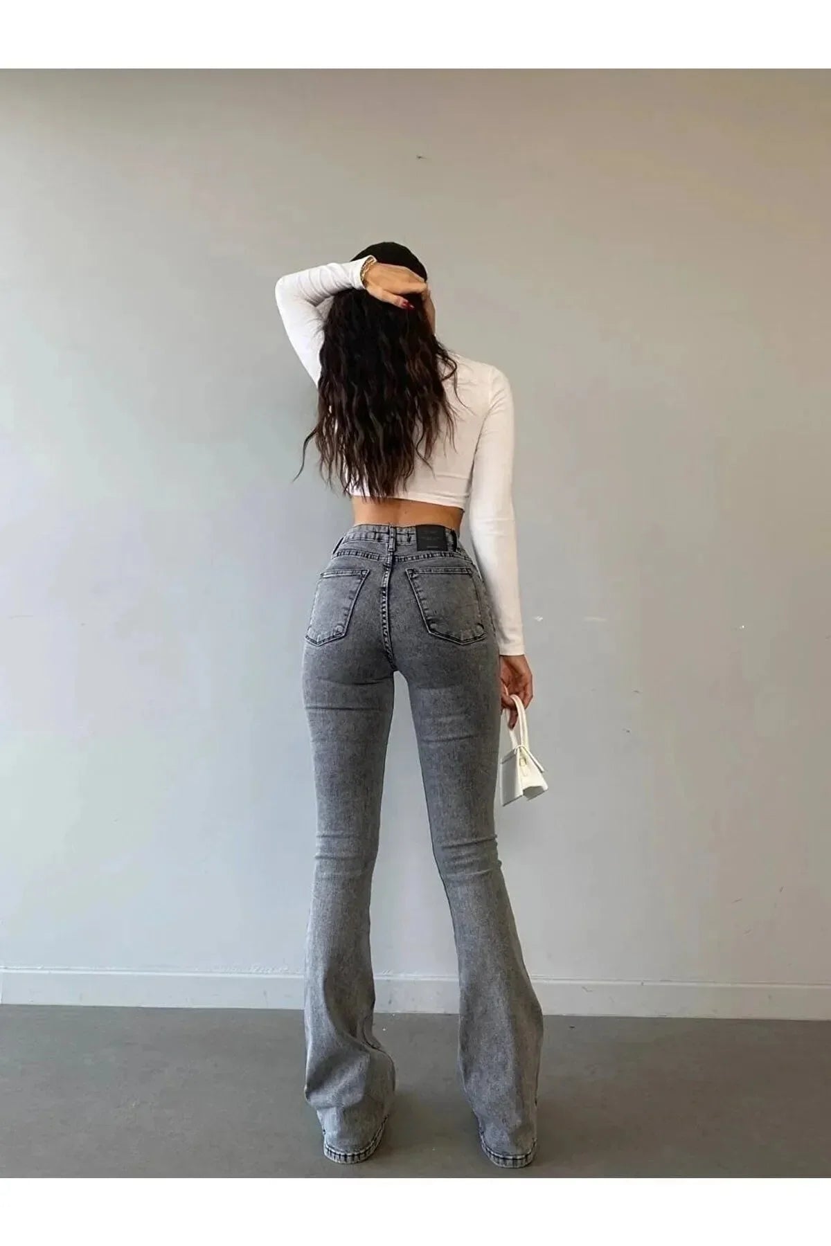 Kadın İspanyol Paça Kot Pantolon Gri - The Velavois