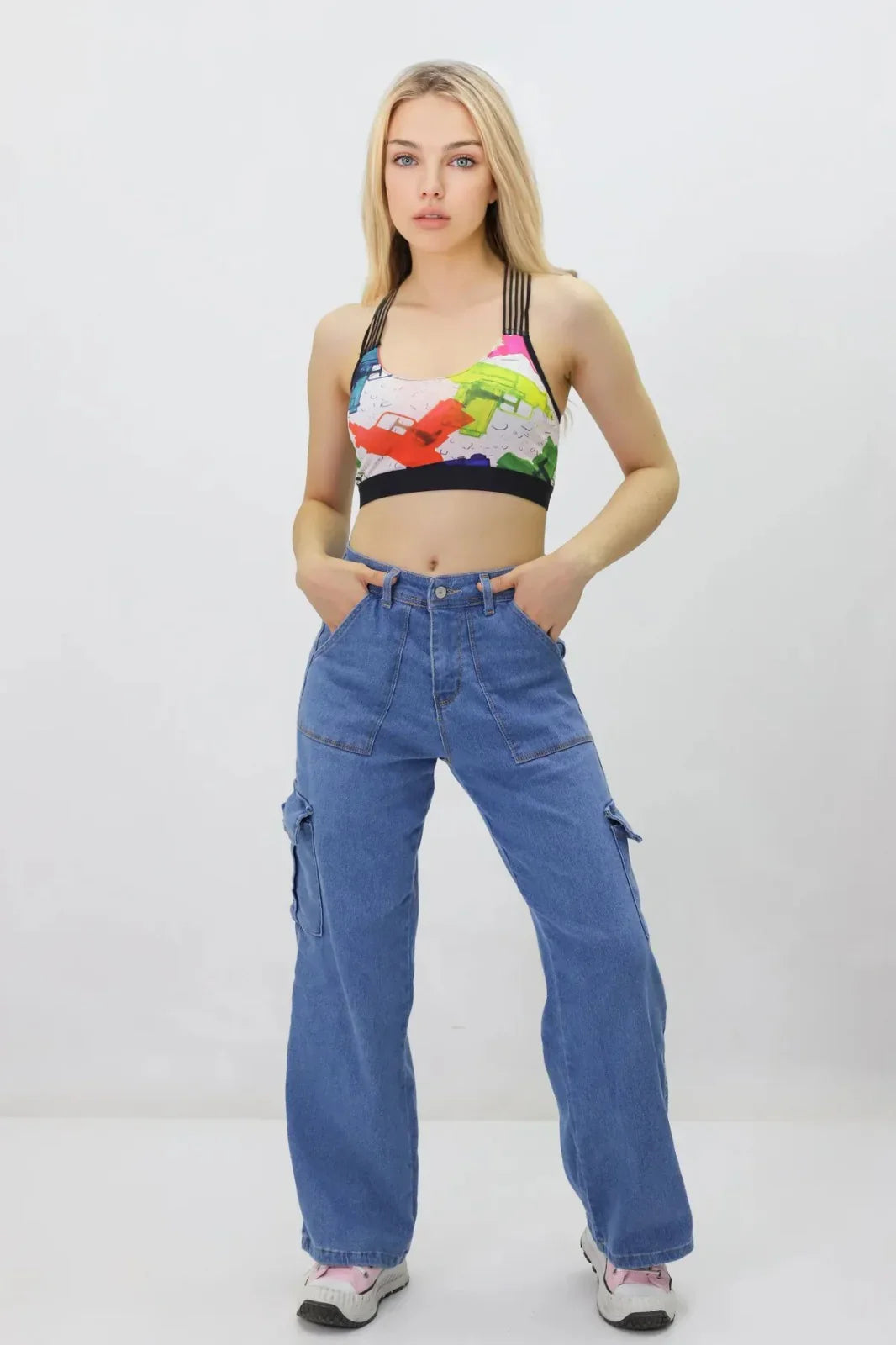 Kadın Kargo Cepli Kot Pantolon Lacivert - The Velavois