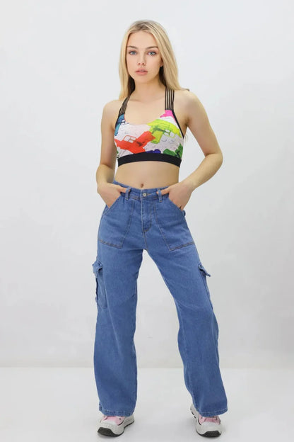 Kadın Kargo Cepli Kot Pantolon Lacivert - The Velavois