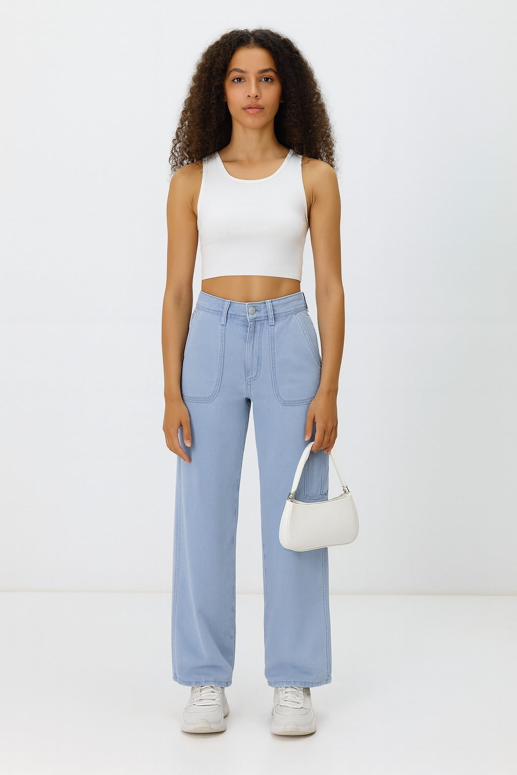 Kadın Kargo Kot Pantolon Buz Mavi - The Velavois