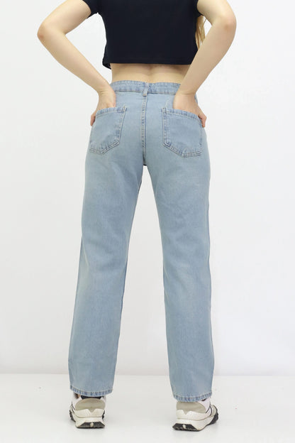 Kadın Taş Detaylı Kot Pantolon Buz Mavi - The Velavois