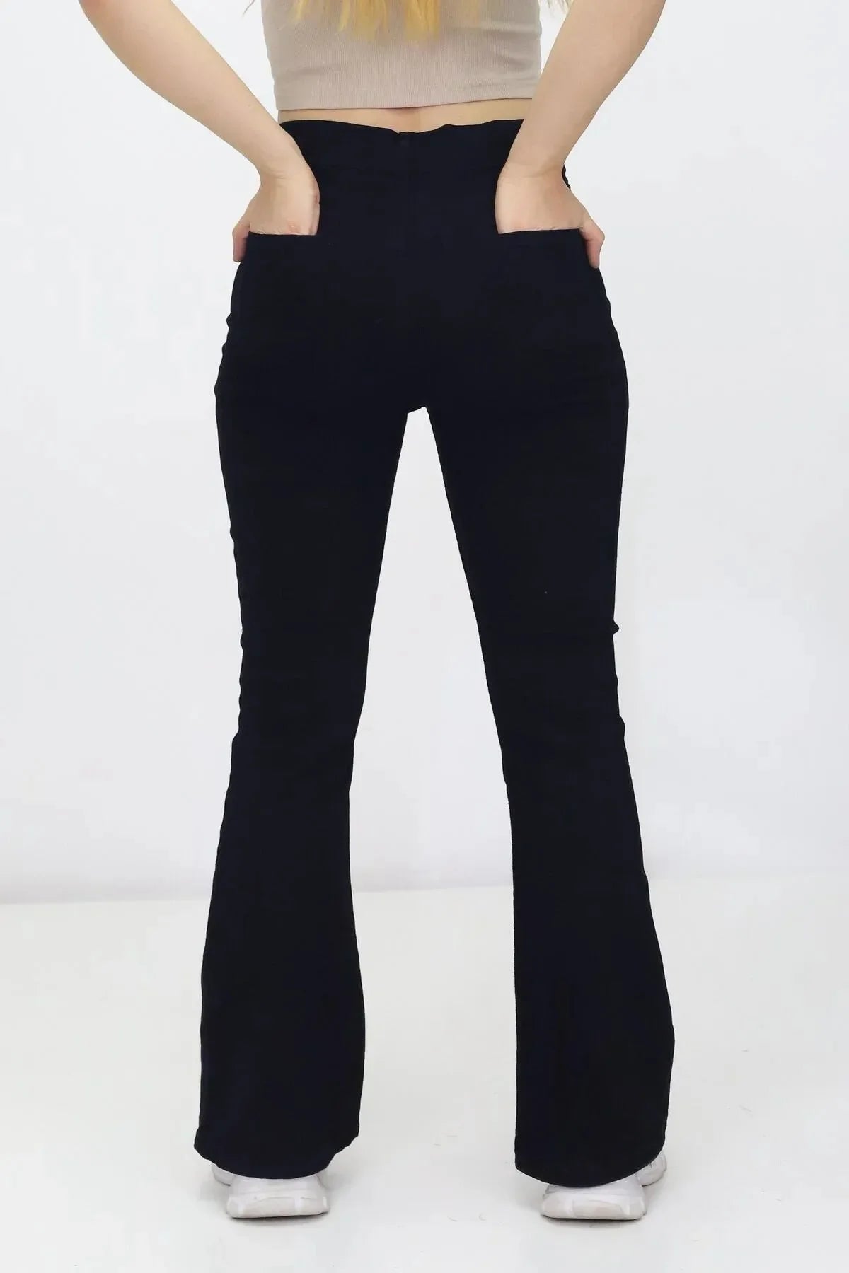 Kadın İspanyol Paça Kot Pantolon Siyah - The Velavois