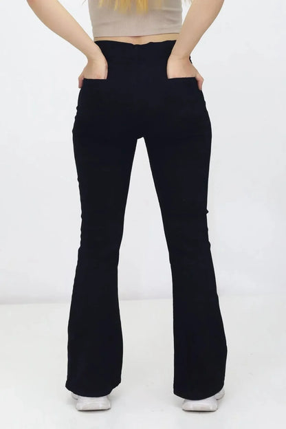 Kadın İspanyol Paça Kot Pantolon Siyah - The Velavois