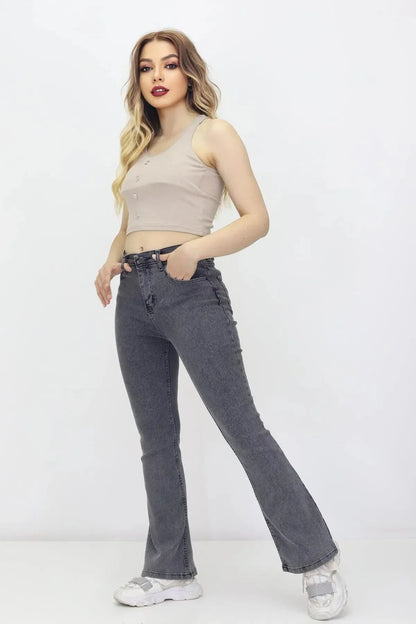 Kadın İspanyol Paça Kot Pantolon Gri - The Velavois