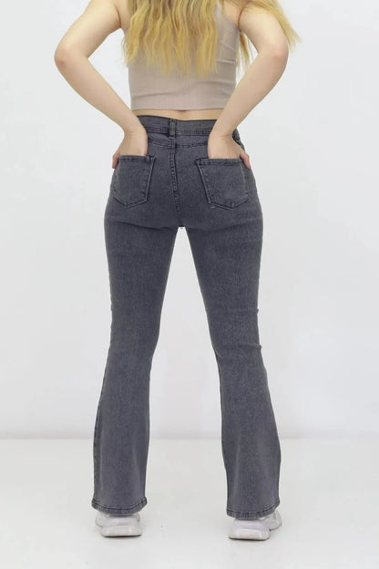 Kadın İspanyol Paça Kot Pantolon Gri - The Velavois