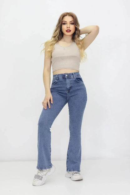 Kadın İspanyol Paça Kot Pantolon Lacivert - The Velavois