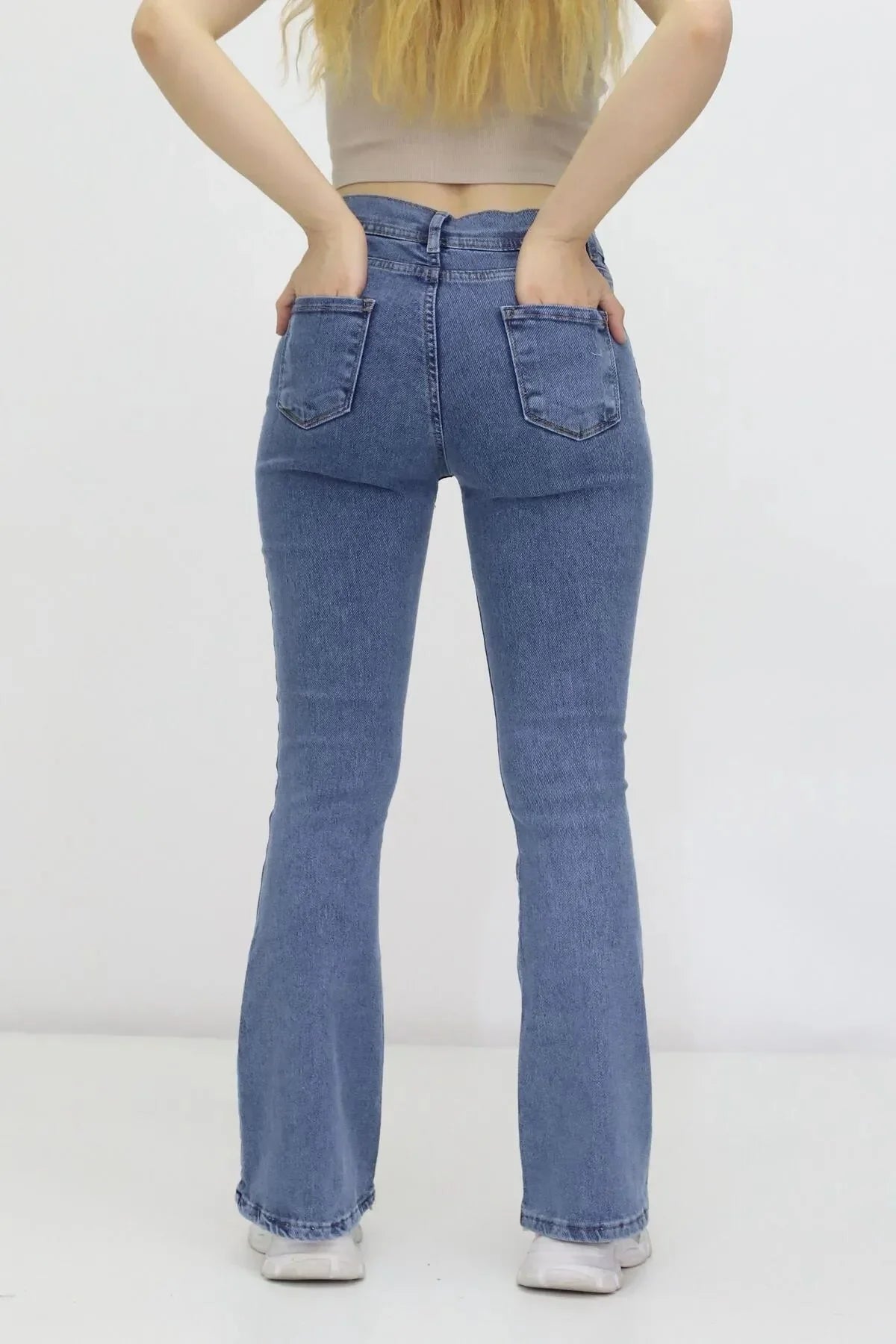 Kadın İspanyol Paça Kot Pantolon Lacivert - The Velavois