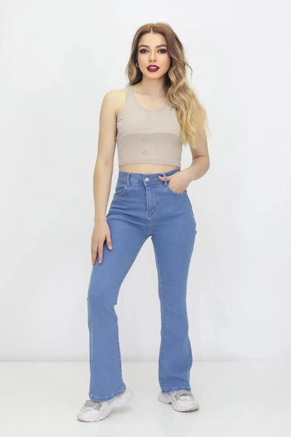 Kadın İspanyol Paça Kot Pantolon Mavi - The Velavois