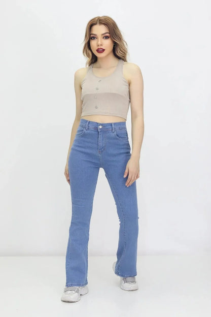 Kadın İspanyol Paça Kot Pantolon Mavi - The Velavois