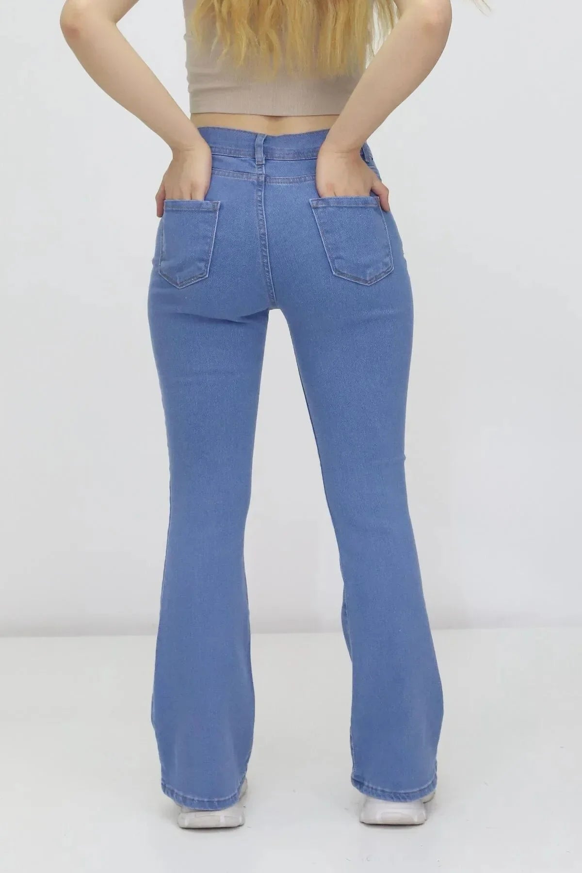 Kadın İspanyol Paça Kot Pantolon Mavi - The Velavois