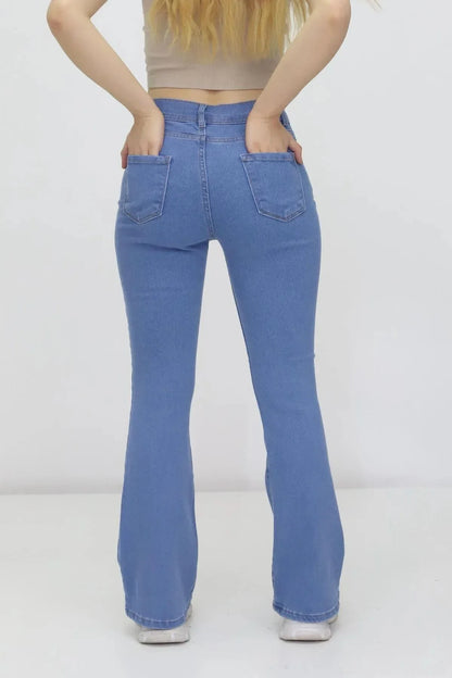Kadın İspanyol Paça Kot Pantolon Mavi - The Velavois