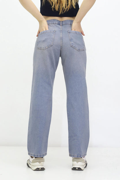 Kadın Taş Detaylı Kot Pantolon Açık Mavi - The Velavois