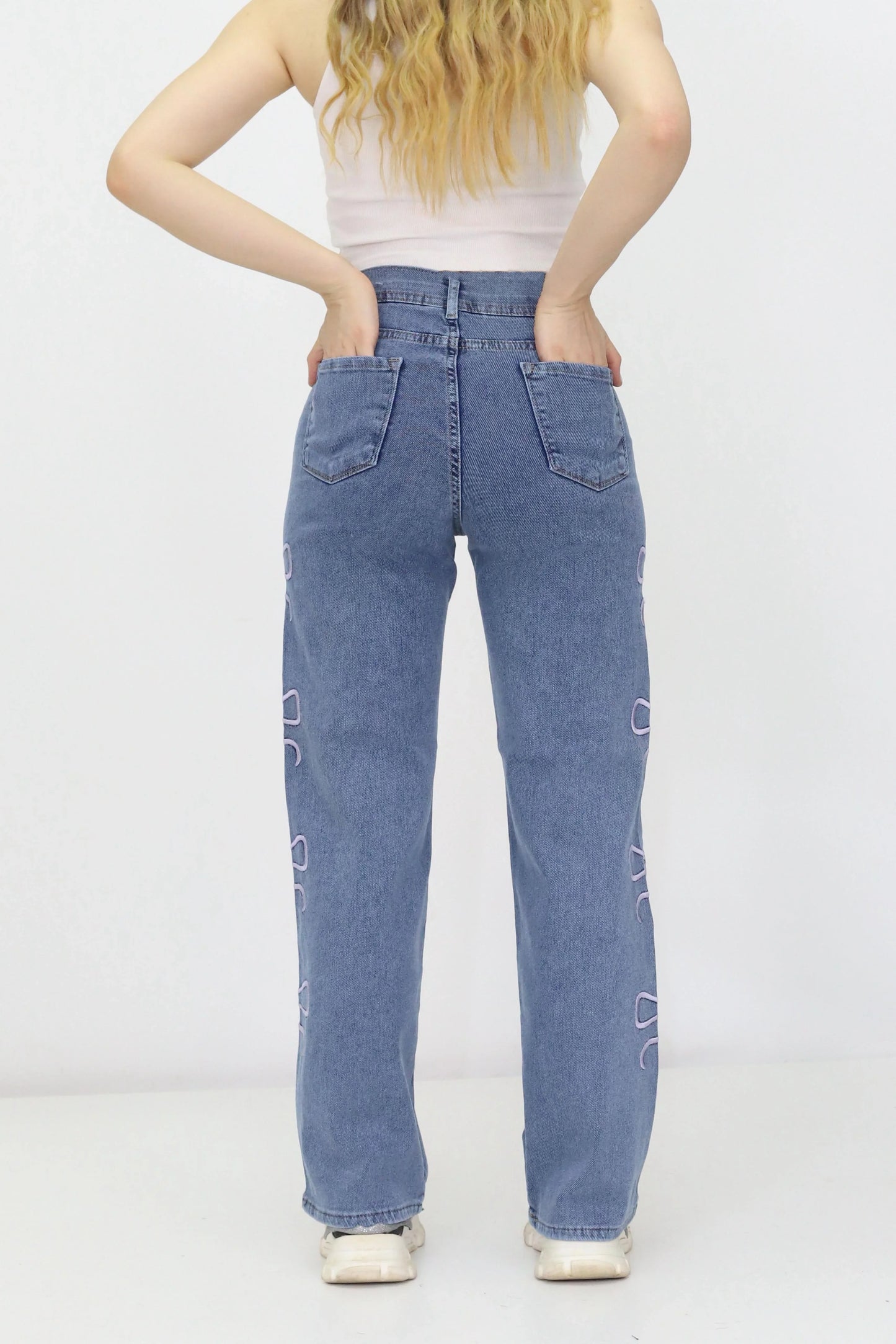 Kadın Kurdele Detaylı Kot Pantolon Mavi - The Velavois