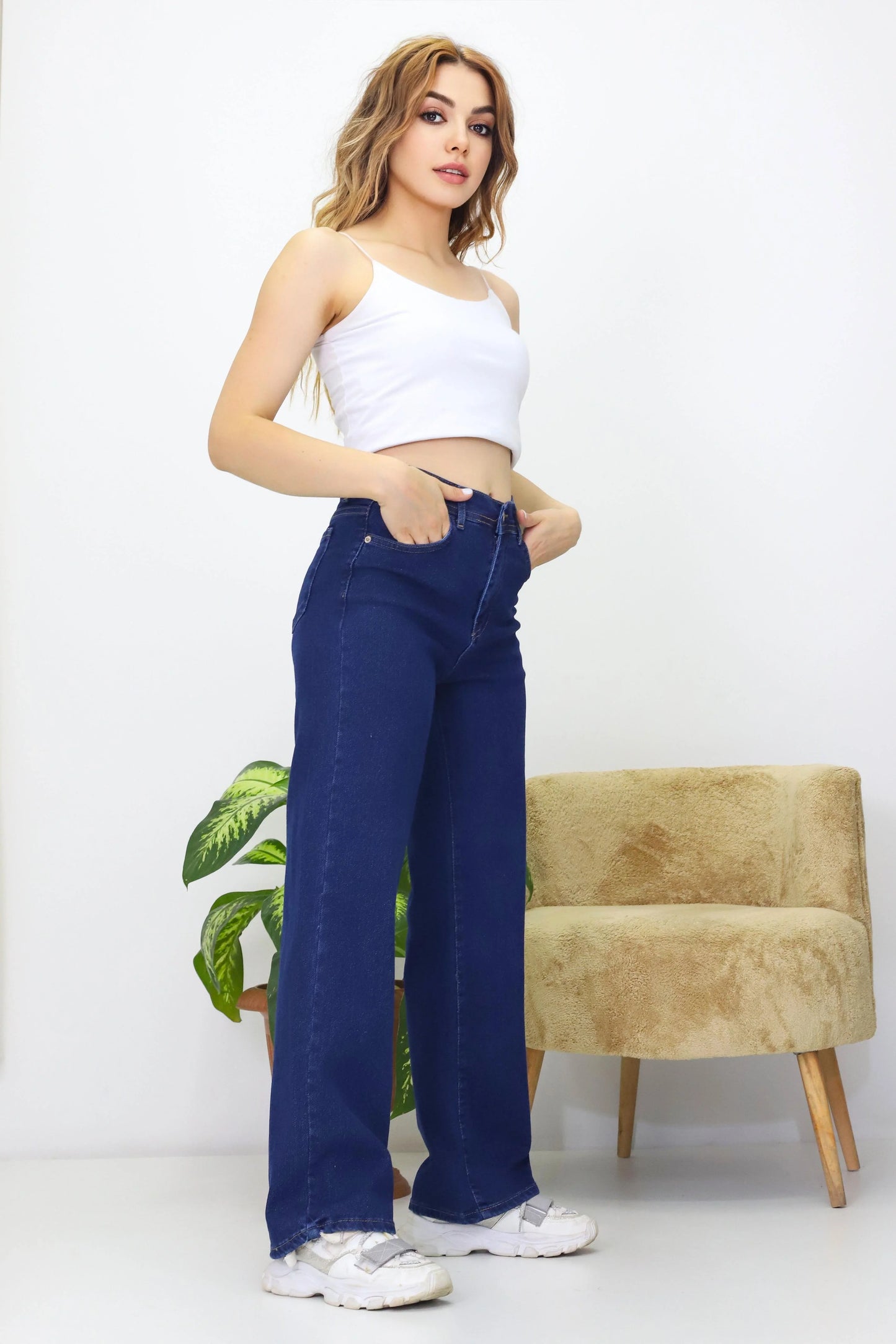 Kadın Palazzo Kot Pantolon Lacivert - The Velavois