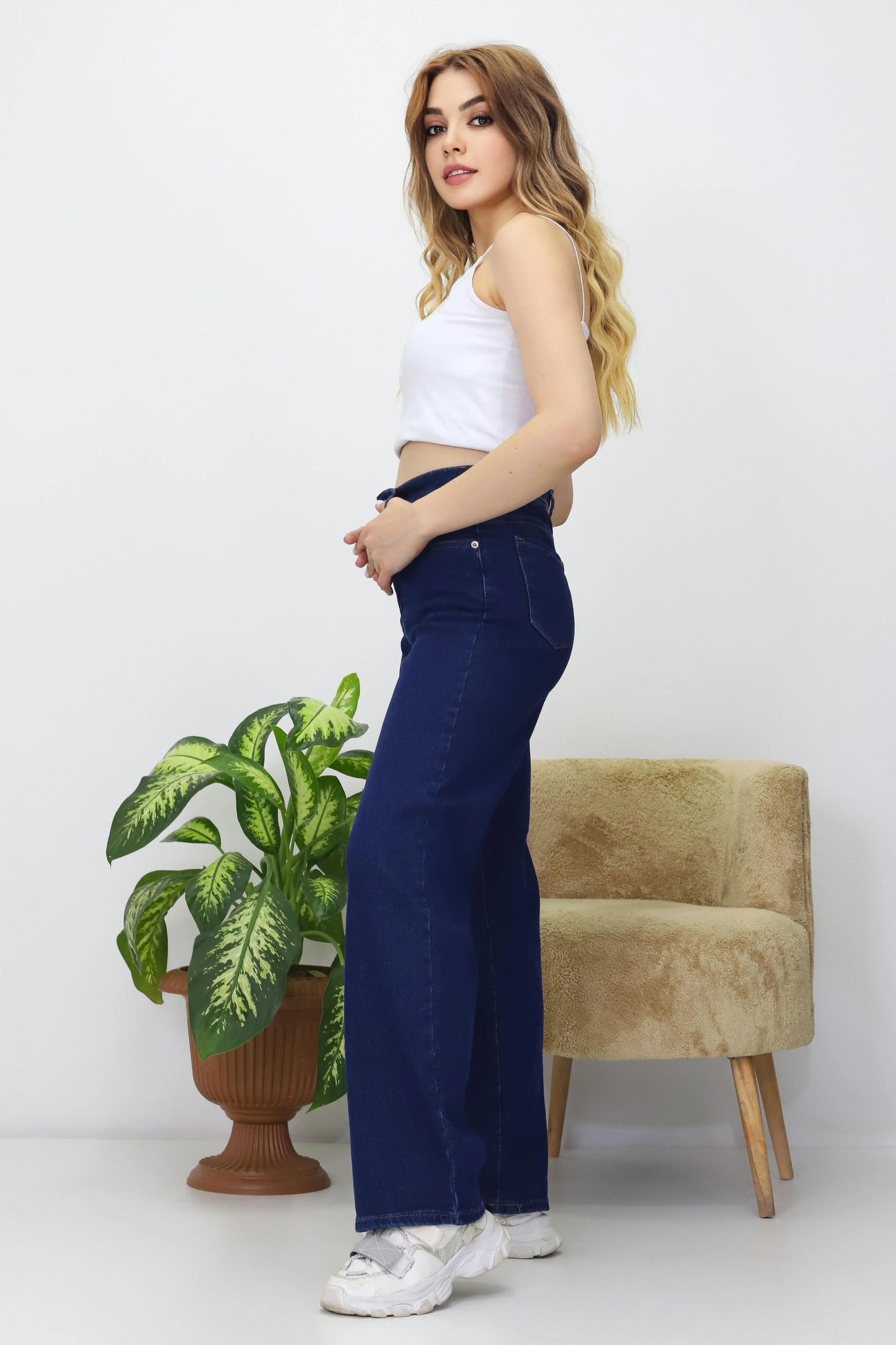 Kadın Palazzo Kot Pantolon Lacivert - The Velavois