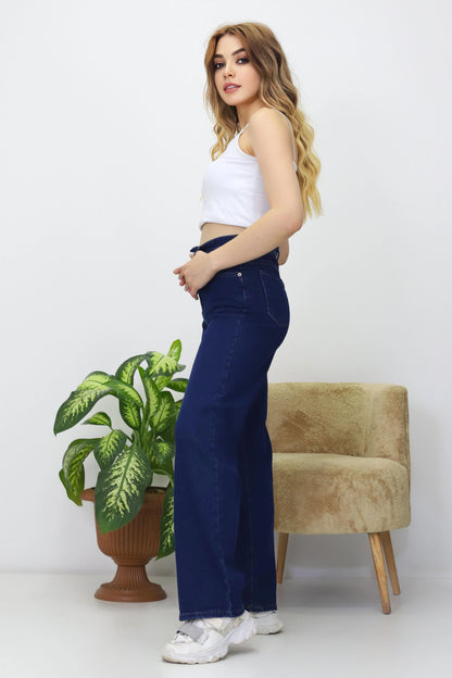Kadın Palazzo Kot Pantolon Lacivert - The Velavois