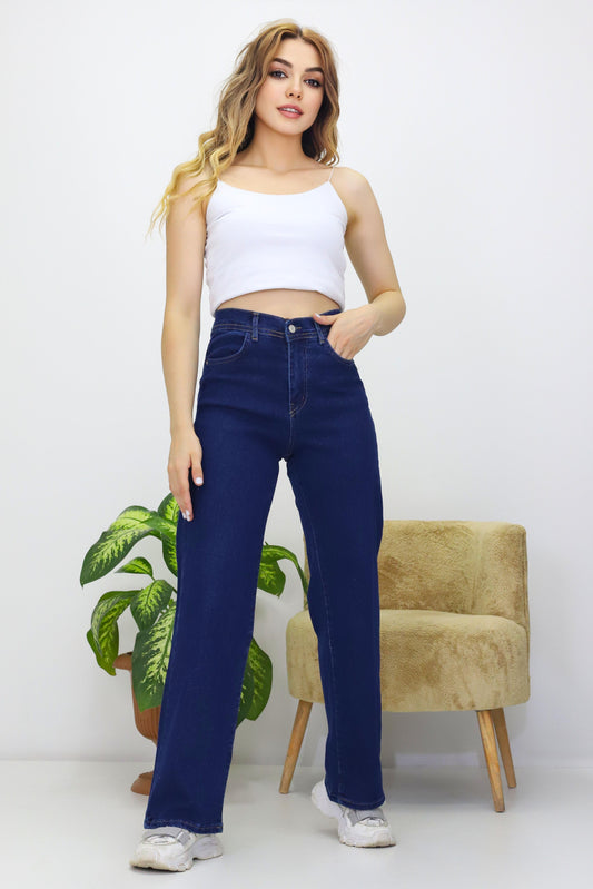 Kadın Palazzo Kot Pantolon - Bol Paça, Mom Jeans, Yüksek Bel