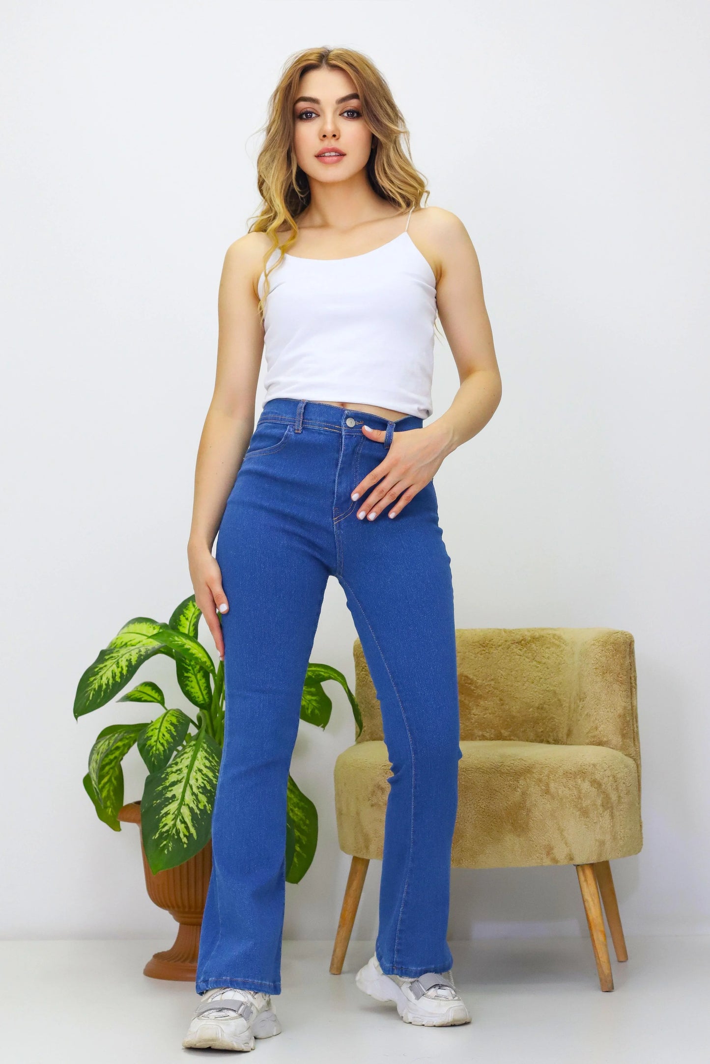 Kadın Palazzo Kot Pantolon Mavi - The Velavois