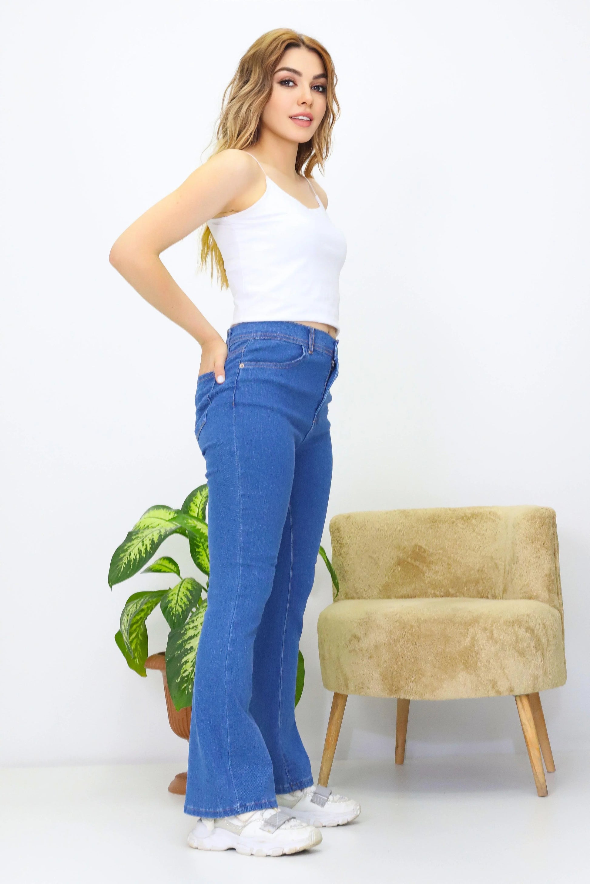 Kadın Palazzo Kot Pantolon Mavi - The Velavois