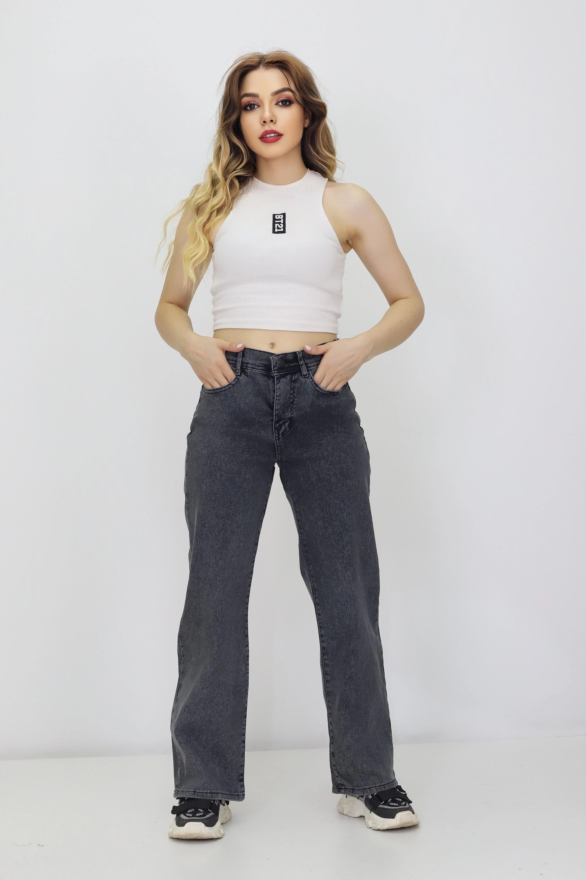 Kadın Palazzo Kot Pantolon Gri - The Velavois