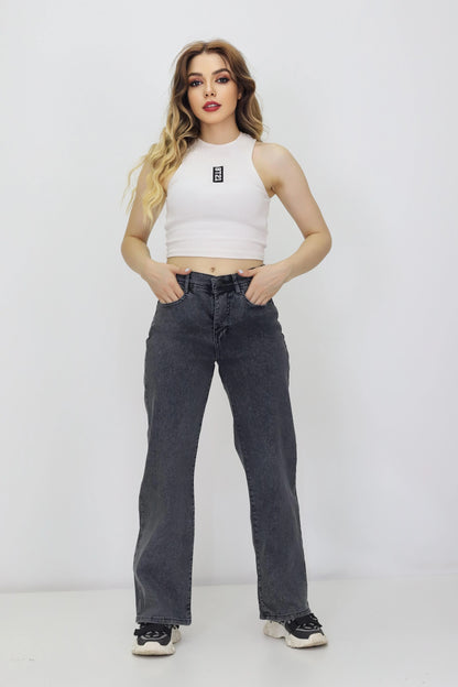 Kadın Palazzo Kot Pantolon Gri - The Velavois