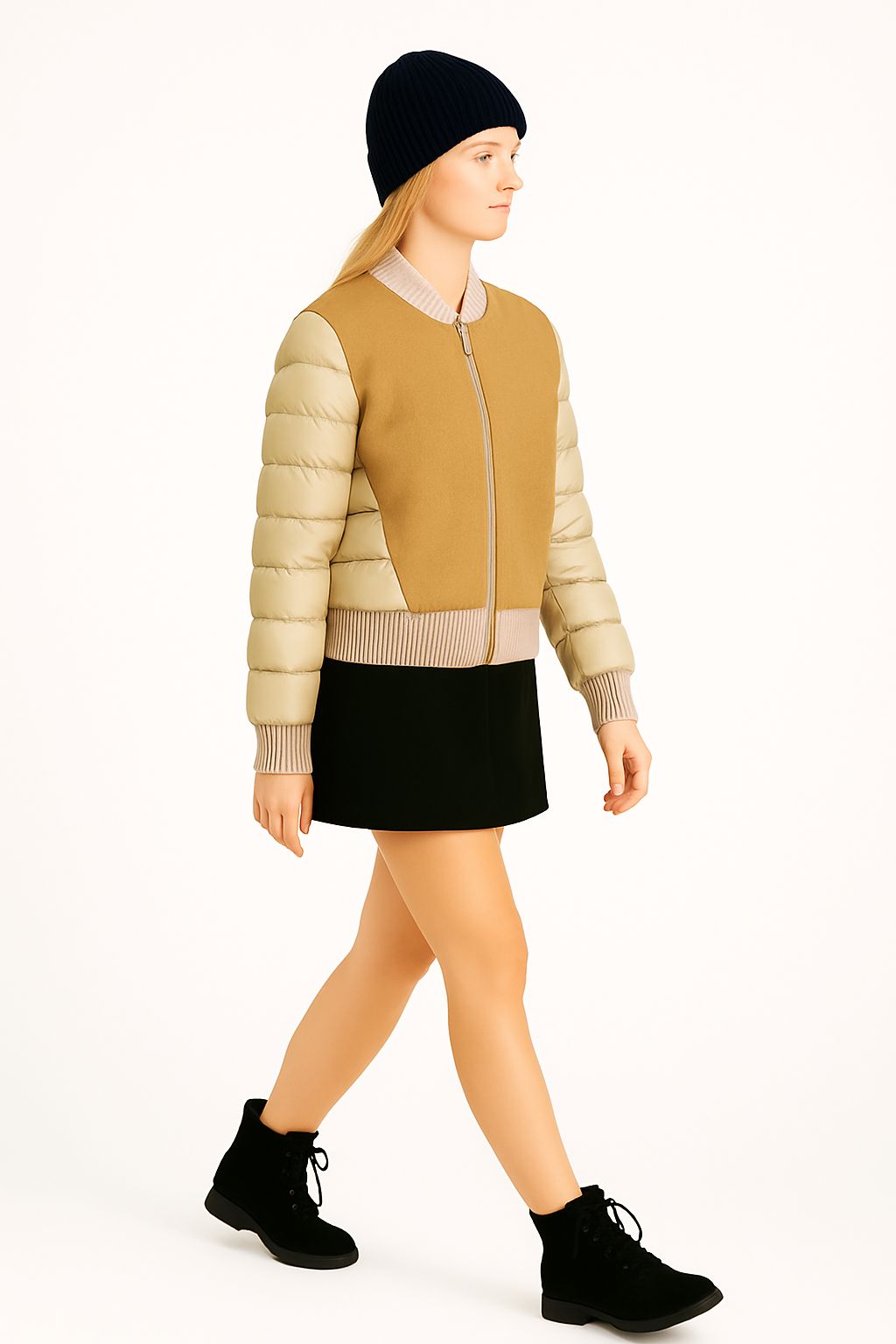 Kadın Yün Detaylı Şişme Mont Sarı - The Velavois