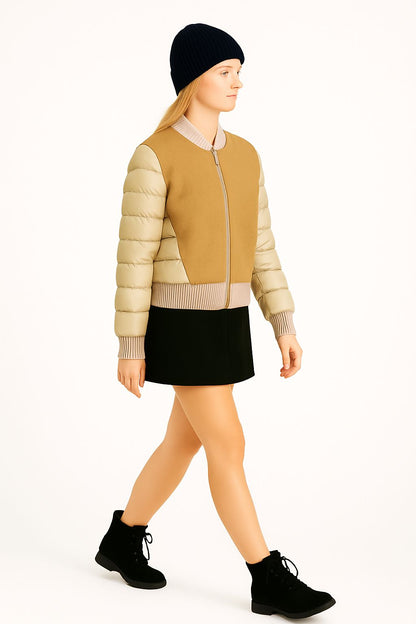 Kadın Yün Detaylı Şişme Mont Sarı - The Velavois