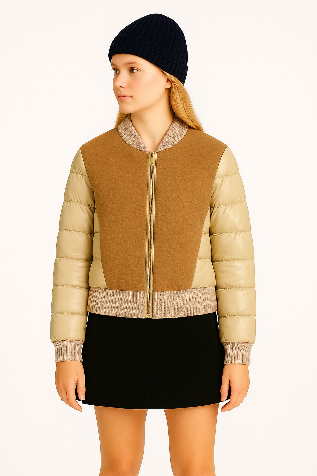 Kadın Yün Detaylı Şişme Mont Sarı - The Velavois