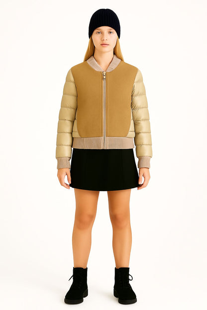 Kadın Yün Detaylı Şişme Mont Sarı - The Velavois