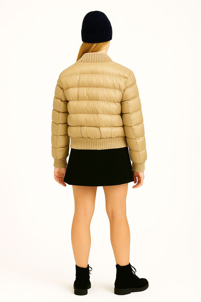 Kadın Yün Detaylı Şişme Mont Sarı - The Velavois