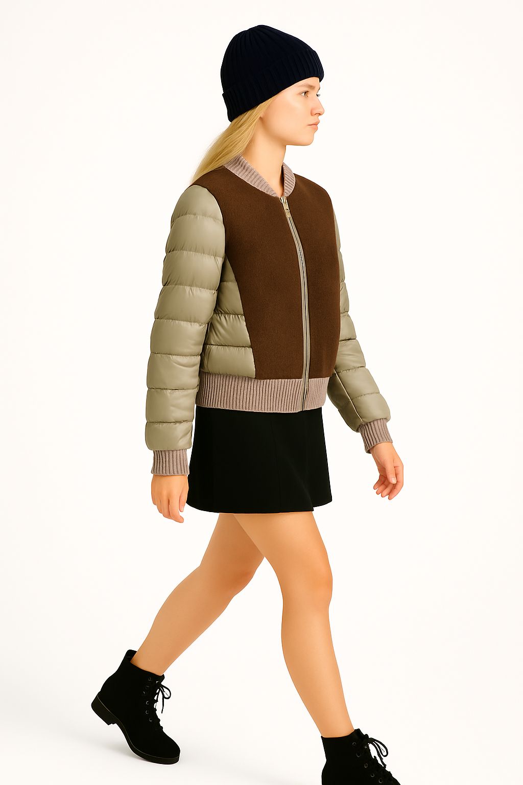 Kadın Yün Detaylı Şişme Mont Bej - The Velavois