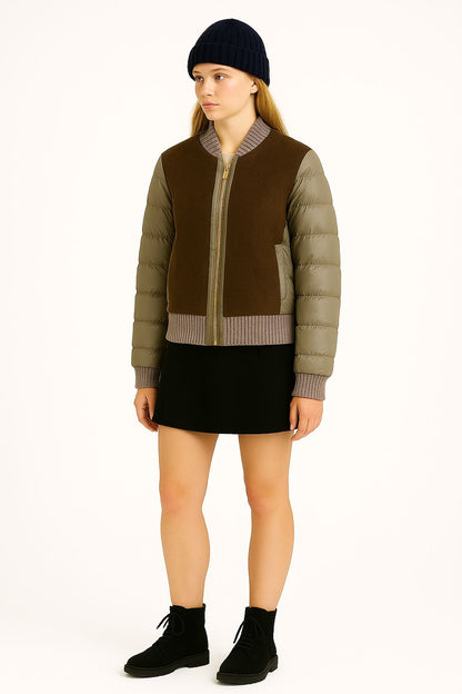 Kadın Yün Detaylı Şişme Mont Bej - The Velavois