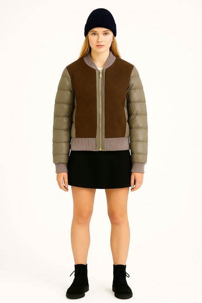 Kadın Yün Detaylı Şişme Mont Bej - The Velavois