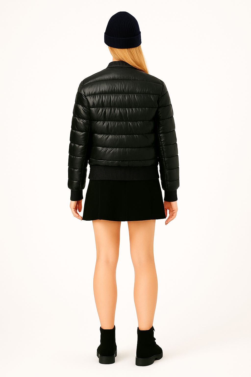 Kadın Yün Detaylı Şişme Mont Siyah - The Velavois