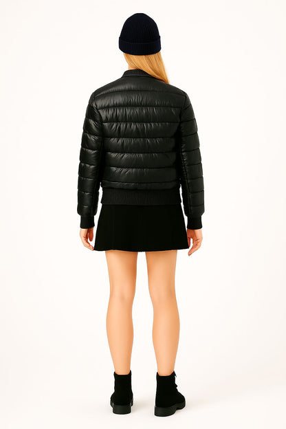 Kadın Yün Detaylı Şişme Mont Siyah - The Velavois